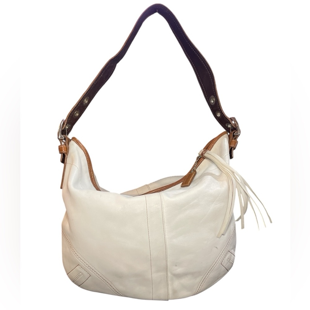 Coach Elegant White and Brown Leather Hobo Bag